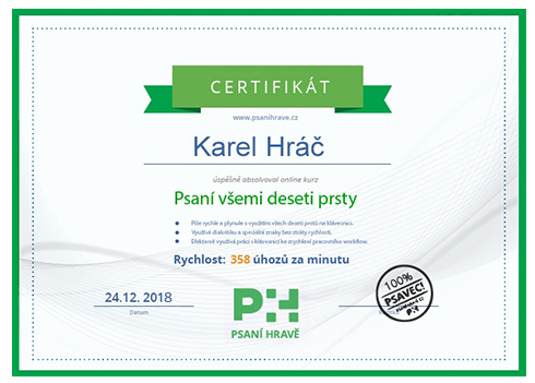 Certifikát o psaní všemi deseti